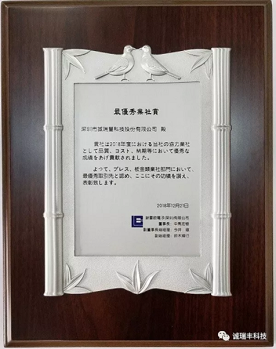 2017-2018年度優(yōu)秀供應商--誠瑞豐五金